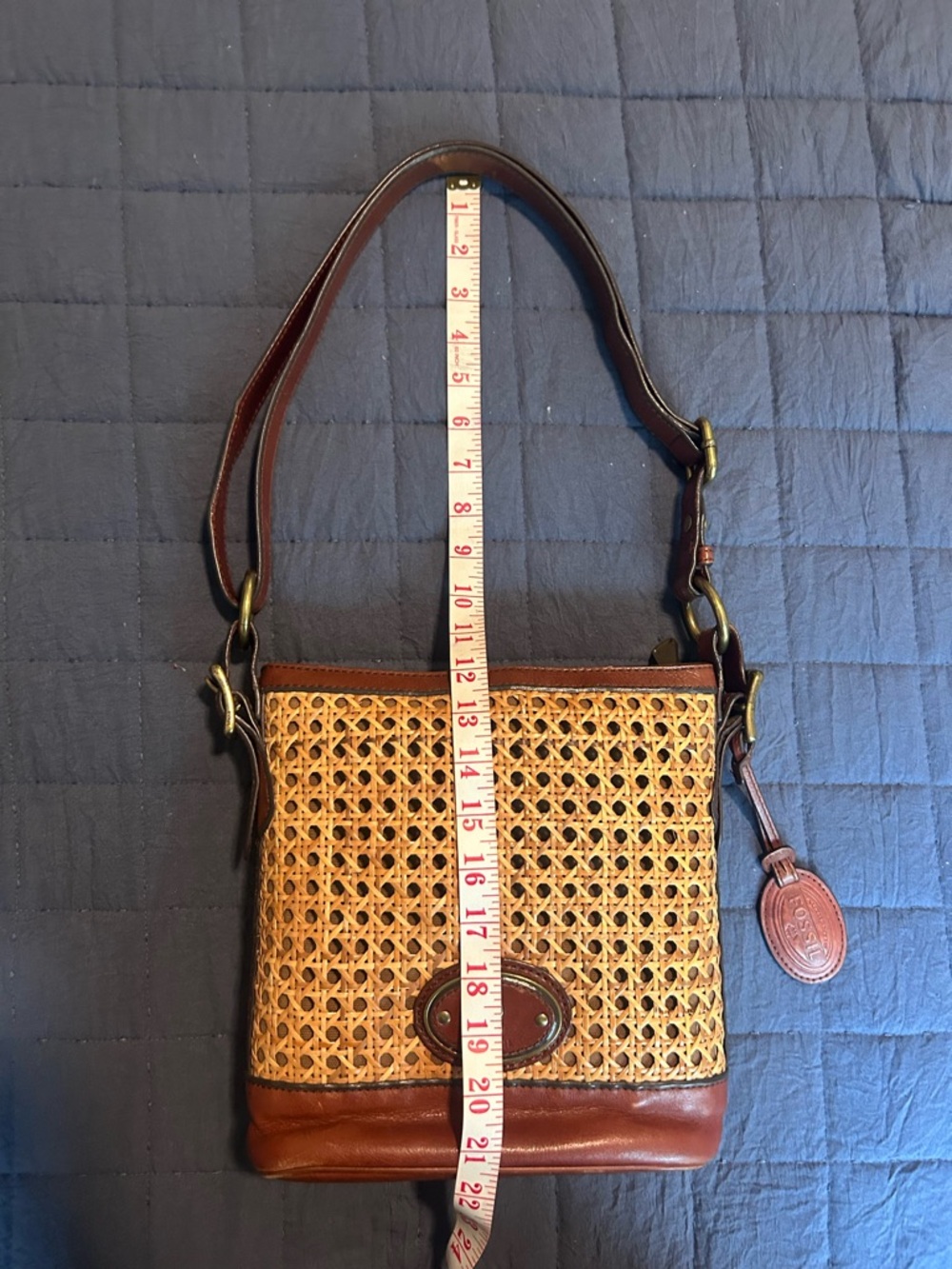 Fossil Woven Rattan and Brown Leather Shoulder/crossbody Bag - Picture 11 of 14